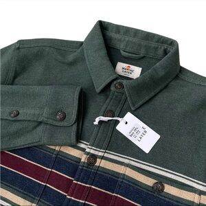 Marine Layer Pacifica Twill Button Up Shirt Green Stripe Size Medium $138